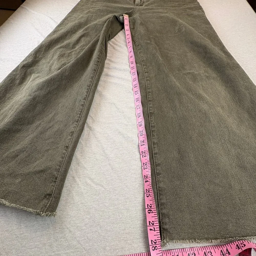 Kut From The Kloth Meg Fab Ab Wide Leg Jeans Olive Green Raw Hem 16